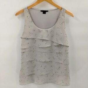 Attention brand paper crane print gray size small sleeveless ruffle tier stretch